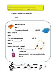 English Worksheet: school objects