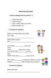 English Worksheet: Greetings dialogue