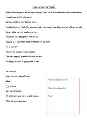 English Worksheet: Contractions in poetry