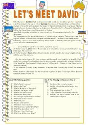 English Worksheet: Lets meet David . Australia