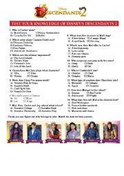 Descendants 2 - Movie worksheet