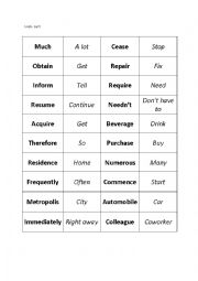 English Worksheet: Match- formal/informal words