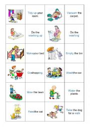 English Worksheet: house chores - memory game