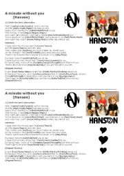English Worksheet: A minute without you Hanson