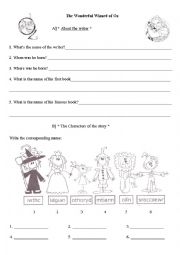 English Worksheet: Wizard of Oz - Author and characters