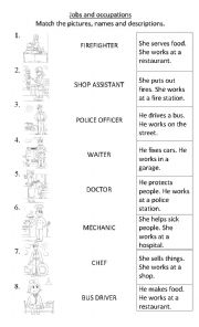 English Worksheet: Jobs and occupations descriptions