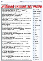 English Worksheet: Animal names used as verbs