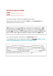 English Worksheet: Writing in the past tense