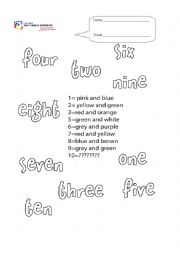 English Worksheet: The numbers and colors