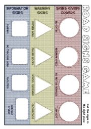 English Worksheet: Road signs game