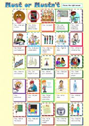 English Worksheet: Classroom Rules with must or mustnt