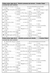 English Worksheet: Relative prounous and adverbs
