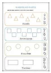 English Worksheet: shapes and number