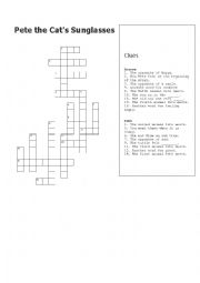 English Worksheet: Pete the Cat and His Magic Sunglasses Crossword Puzzle