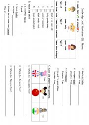 English Worksheet: Where does he/she come from