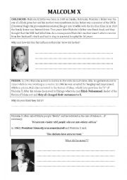 English Worksheet: Malcolm X - biography