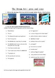 English Worksheet: Dream act 2017 pros and cons worksheet