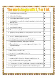 English Worksheet: All the words begin with X, Y or Z