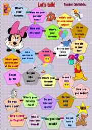 English Worksheet: Conversation Board Game for Kids and elementary - fruit,school subjects, numbers, animals, family, etc...