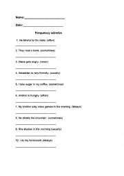 English Worksheet: Worksheet frequency adverbs