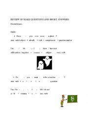 English Worksheet: review of make questions and short answers 