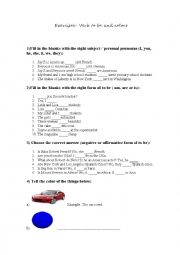 English Worksheet: Verb To Be and Colors
