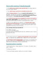 English Worksheet: How to write a summary