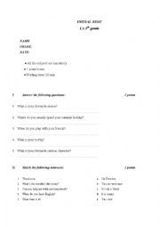 English Worksheet: Initial test 5th Grade