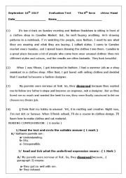 English Worksheet: evaluation 