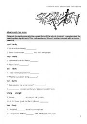 English Worksheet: Adverbs with two forms and collocations