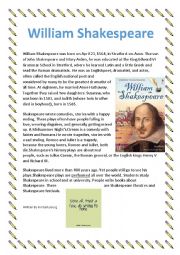 English Worksheet: William Shakespeare 