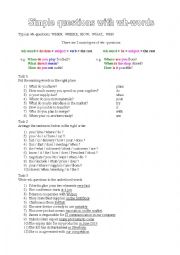 English Worksheet: Simple questions with wh-words