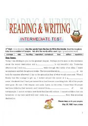 English Worksheet: RW INTERMEDIATE TEST