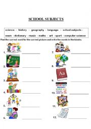 English Worksheet: SCHOOL SUBECTS