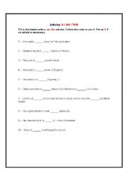 English Worksheet: Articles A / AN /THE