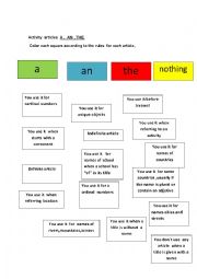 English Worksheet: ARTICLES A,AN, THE