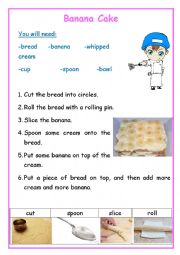 English Worksheet: No Bake Banana Cake Recipe