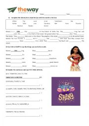English Worksheet: MOANA - MOVIE ACTIVITY (CAN / SIMPLE PRESENT)