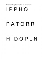 English Worksheet: Zoo animals scrambling