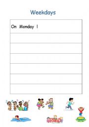 English Worksheet: Writing activity - days of the week