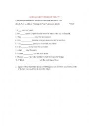 English Worksheet: Modals and phrases of ability