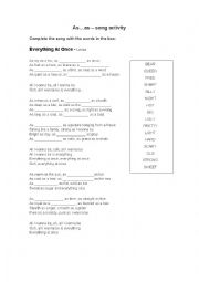 English Worksheet: song activity with as...as
