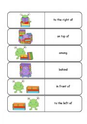 English Worksheet: Where is the Monster Preposition Dominoes and Memory Cards