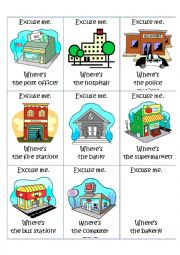 English Worksheet: Asking / Giving Directions Game (Card 1)