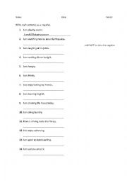 English Worksheet: Practice with Negatives and Negative Contractions