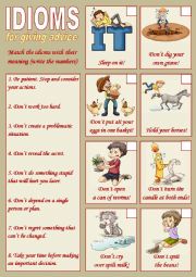 English Worksheet: Idioms for giving advice 1