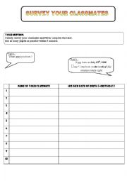 English Worksheet: Birthday Survey