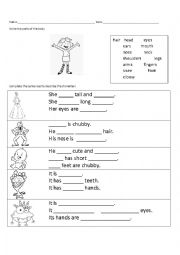 English Worksheet: Parts of the body and descriptions 