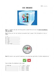 English Worksheet: Ice breaker