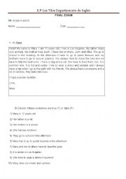 English Worksheet: final test fod animals pesentt simple